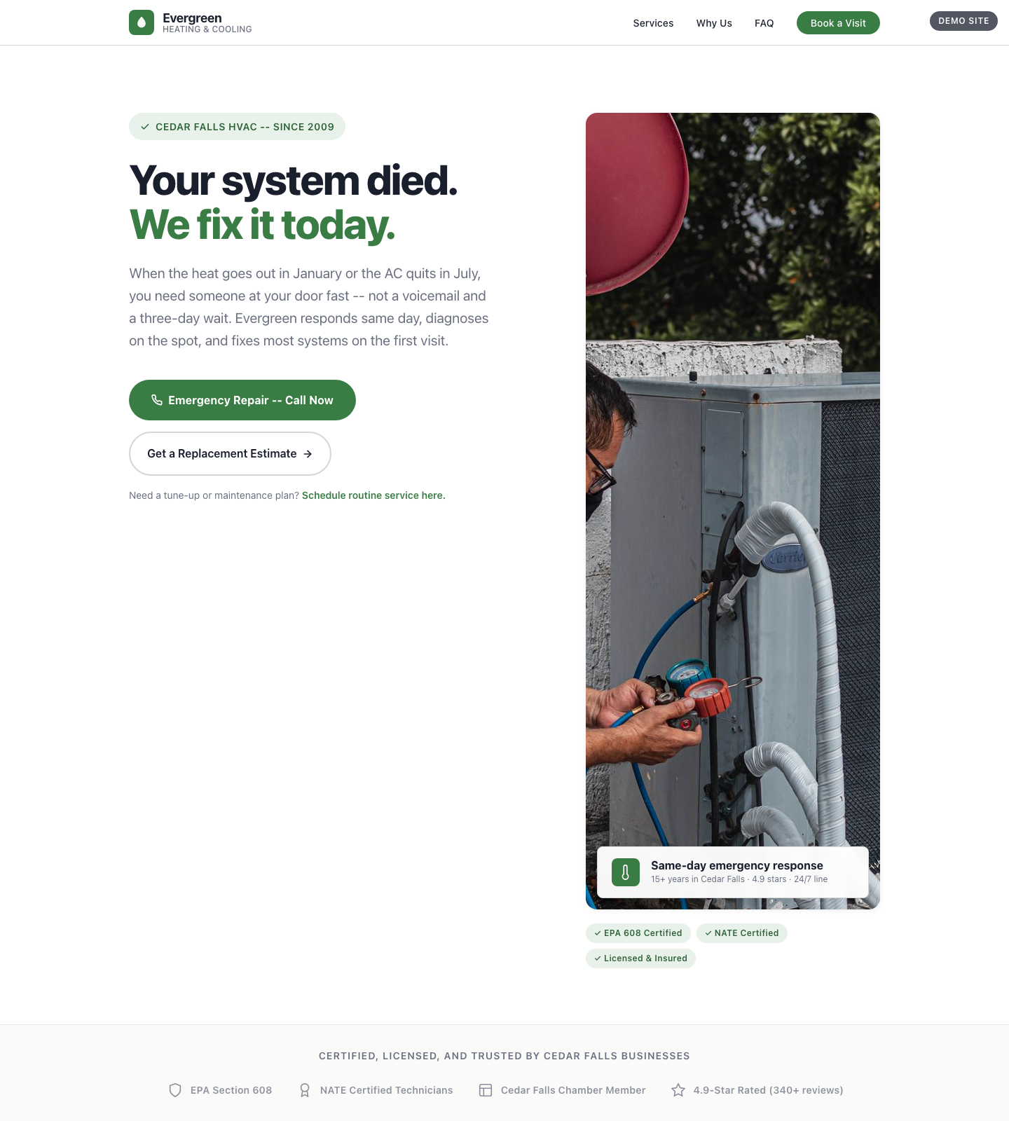 Evergreen HVAC site preview